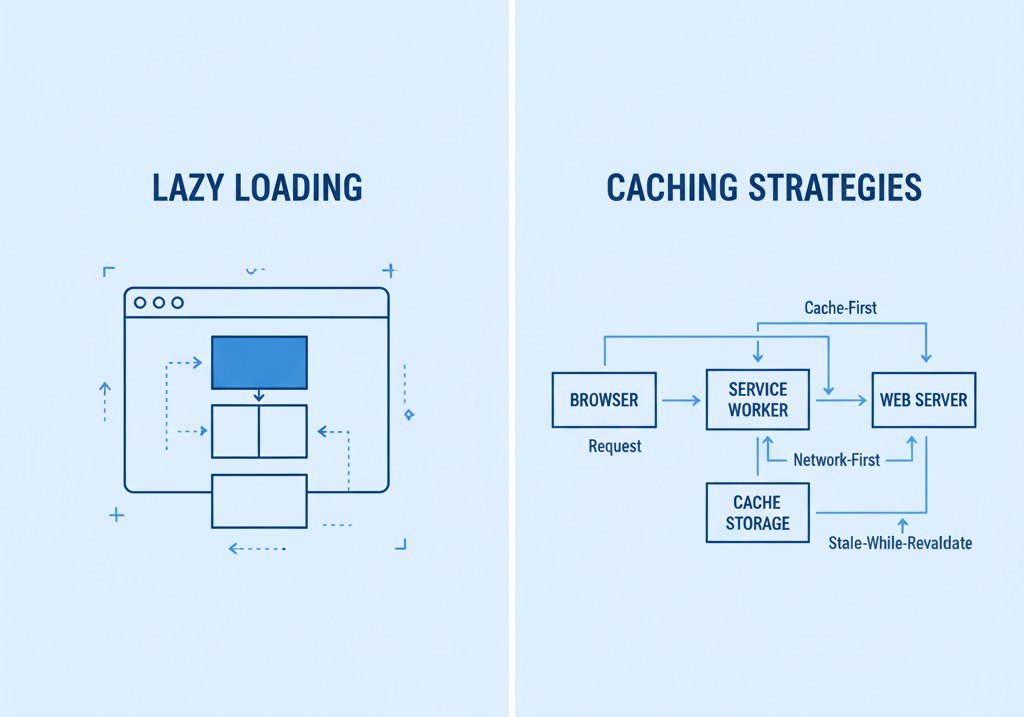 Lazy loading and caching strategies with service worker