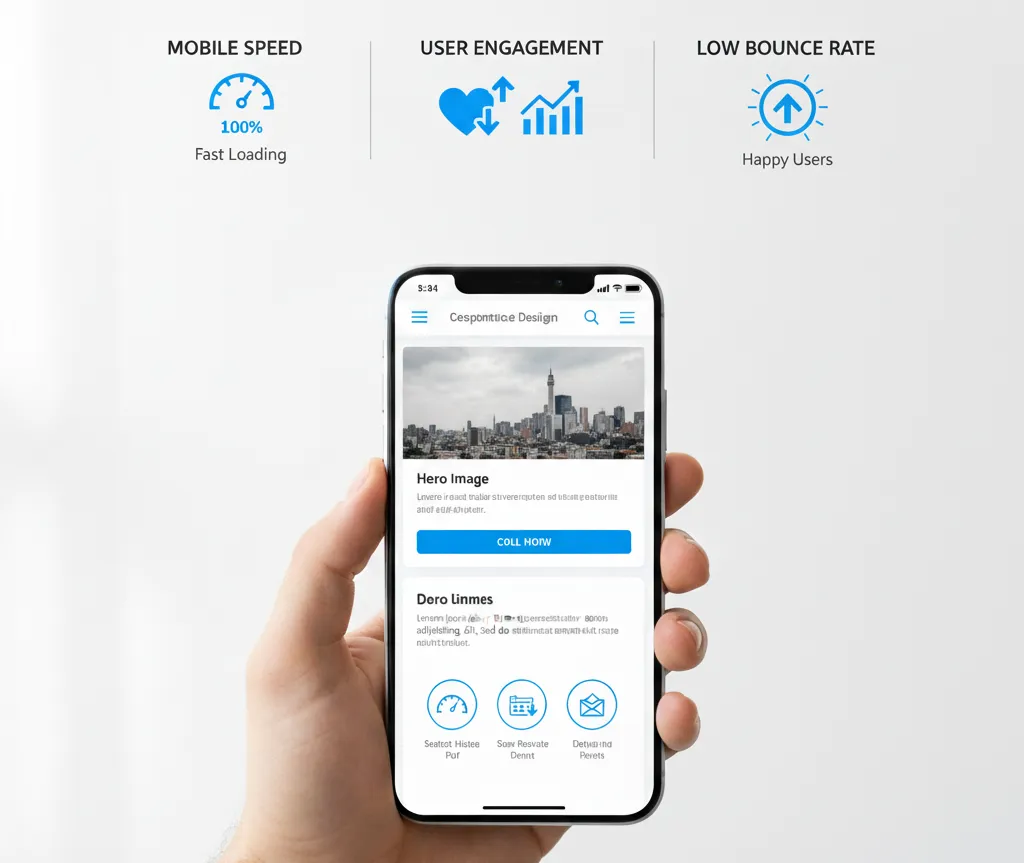 Hand holding smartphone showing mobile website