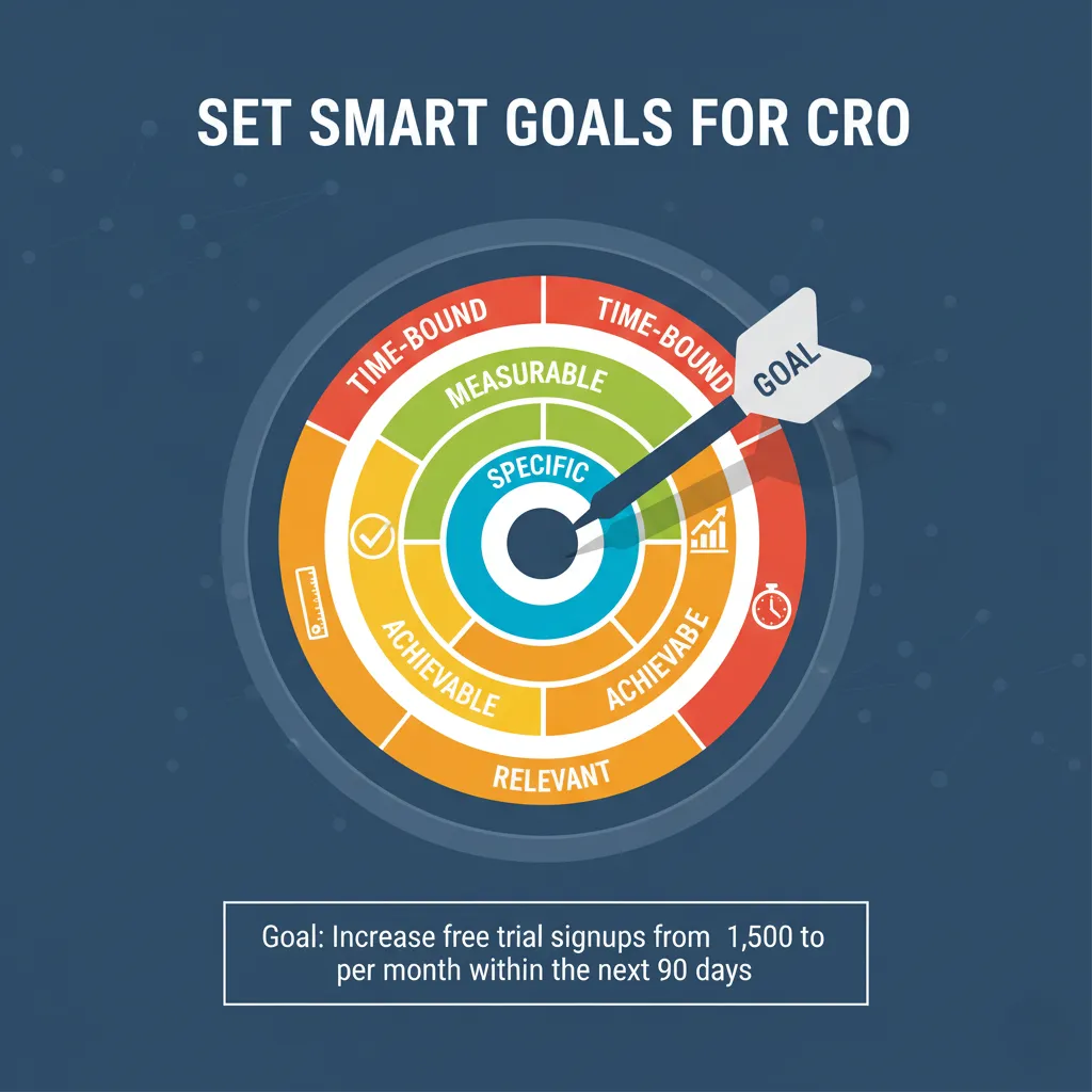 SMART goals for CRO with a target to increase free trial signups within a specific timeframe.